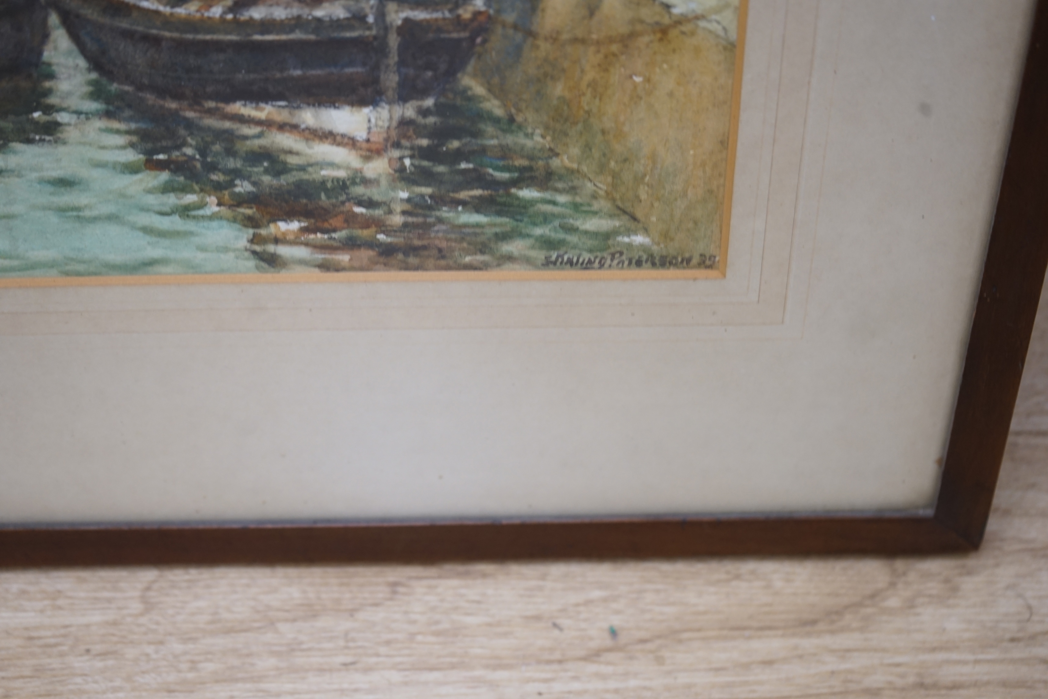 Robert Edouard Stirling Paterson (fl.1890-1940), watercolour, 'Moored fishing boats, Italy', signed and dated '39, 39 x 29cm. Condition - fair